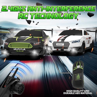 RC Drift Car 1/16 Scale 2.4Ghz 4WD Remote Control Car With Spray & Led Lights, 30+KM/H High Speed RC Drag Car, Racing Sport Toy Cars for Adults Boys Girls Kids Gift 2Pcs Rechargeable Battery - color: Black-g