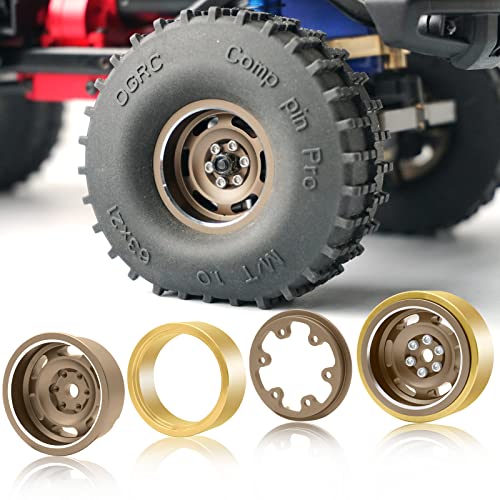 OGRC 1.0 Beadlock Wheels 3mm Negative Offset Wheel Rims 32g Heavy Crawler Wheels with Brass Wheel Rings for TRX4M SCX24 Axial AX24 FMS FCX24 1/18 1/24 RC Upgrade Parts - Bronze - color: Bronze