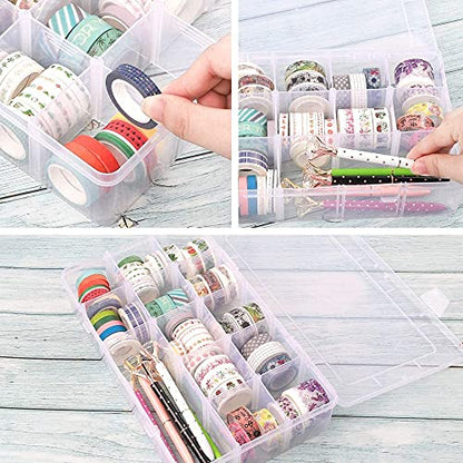 Bead Organizer Storage 3 Pack 15 Grid Clear Plastic Tackle Box Adjustable | Clear Plastic, Divided Compartments, for Beads Washi Tape Ribbon Crafts Art Supplies and Fishing Tackle - size: 3pcs