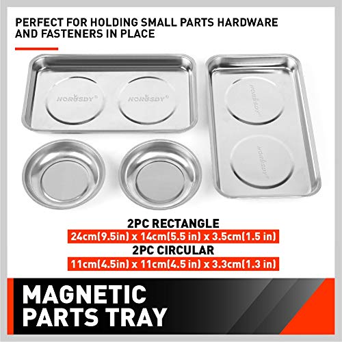 HORUSDY 4-Piece Large Magnetic Parts Tray Set, Stainless Steel Heavy Duty 9.5" W x 5.5''L Square and 4.5" Round Magnetic Trays Tools Parts Tray - style: 4-Piece Magnetic Tray - Pro