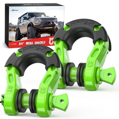 Nilight Mega D-Ring Shackles, 3/4" Heavy Duty Recovery Tow Shackle | 7/8" Screw Pin, 2Pcs Green, 68,000 lbs Break Strength(17,000 lb WLL), Forged Steel, Off-Road Recovery, Fits Tow Strap Winch - color: Green 3/4" 31 Ton 2 Pack, size: Shackle