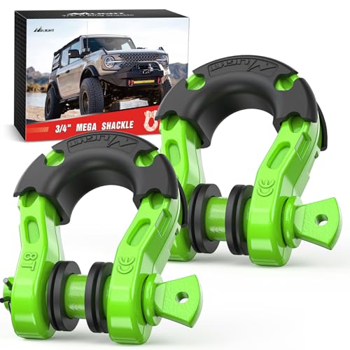 Nilight Mega D-Ring Shackles, 3/4" Heavy Duty Recovery Tow Shackle | 7/8" Screw Pin, 2Pcs Green, 68,000 lbs Break Strength(17,000 lb WLL), Forged Steel, Off-Road Recovery, Fits Tow Strap Winch - color: Green 3/4" 31 Ton 2 Pack, size: Shackle