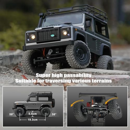 MN99S RC Rock Crawler, 1:12 Scale D90 Land Rover Defender 4WD Off-Road RC Truck with 3PCS 1200Mah Batteries, Upgraded 280 Motor 4-Link Suspension