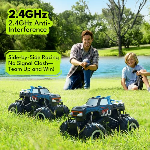 Threeking 1:16 Amphibious Monster Truck All Terrain Remote Control Car Toys | Waterproof Durable 4WD Off-Road RC Crawler Cars Pick-Up Unique Toy Gifts for Boys Girls Ages 6-12 - color: Pickup-blue