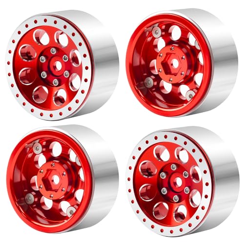 1.3 Beadlock Wheel Rims for SCX24 TRX4M Upgrade 1/24 1/18 RC Crawler Car (Red) - color: Red