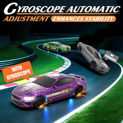 RC Drift Car 1/43 Scale Mini RC Drift Cars with Gyro, 4WD Full Proporitonal High Speed Remote Control Car with LED Lights and Drifting Tire Hobby Racing Cars for Kids Boys Girls, Purple - color: Purple