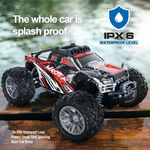1/16 Scale 4WD RC Monster Truck RTR, 2.4GHz Proportional Off-Road Car | Oversized Off-Road Tires, Metal Shocks, 33KM/H High Speed, Waterproof Design, All Terrains Driving, Gift for Adults