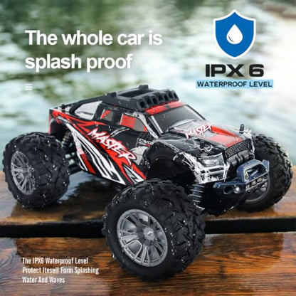 1/16 Scale 4WD RC Monster Truck RTR, 2.4GHz Proportional Off-Road Car | Oversized Off-Road Tires, Metal Shocks, 33KM/H High Speed, Waterproof Design, All Terrains Driving, Gift for Adults