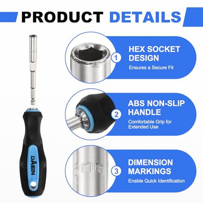 HARFINGTON Metric Nut Driver 6mm/8mm/10mm CR-V Non-Magnetic Detachable Tip Hollow Shafts Hex Socket Screwdriver with Anti-Slip Handle for Automobile Repair Bit Driver, Blue/Black - size: 6mm/8mm/10mm