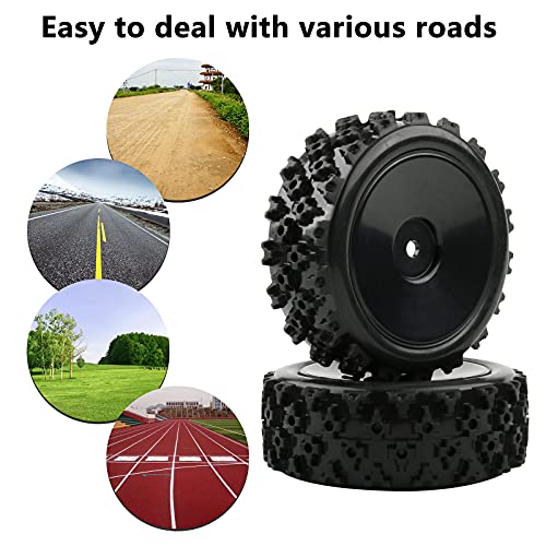 4pcs 1/10 On-Road Wheels and Tires 12mm Hex Black Hard Dish Wheel and Rally Block Tyre for Street Racing Car Kyosho Tamiya Traxxas HPI etc, with Lock Nuts Washers Wrench Replacement Parts - color: Black