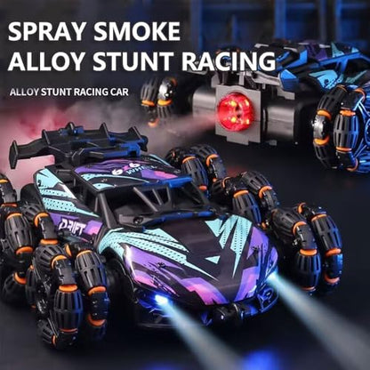 Six-wheel RC Control Racing Car Spray Off Road Truck Function That Can Turn Back & Forth 4-Channel Double Sided Remote Control Expert Drift Twisting Plastic Stunt Car 500m Range for Indoor-Outdoor Use
