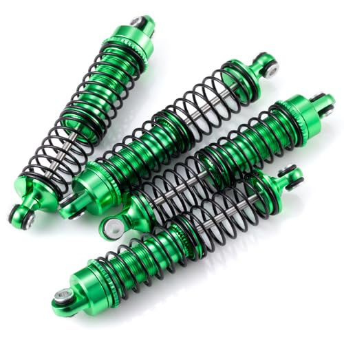 Aluminum Shocks Long Threaded Shock Absorber Front & Rear Full Metal Oil Damper Set Compatible with Traxxas 1/18 LaTrax Teton Desert Prerunner, Replace Parts 7660 7665(4-Pack) (Green) - color: Green