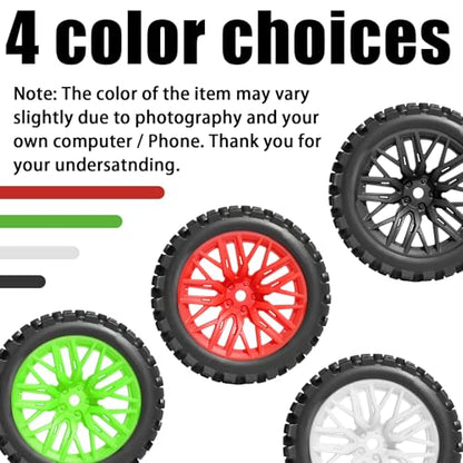 4PCS Pre-Glued RC Crawler Car Rubber Tires and Plastic Wheels Set, 70mm*26mm Tires and Rims with 12mm Hex Fits for ARRMA 1/14 1/16 1/18 Granite/Typhon Grom RC On/Off Road Crawler Truck Car (White) - color: White