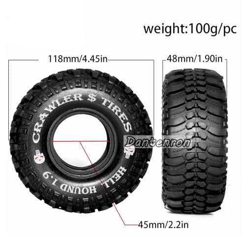 1.9 RC Crawler Tires OD 118mm 1/10 Rock Rubber Mud Slingers Wheels Tyres With Foam Insert For 1:10 RC Crawler Truck Car Tamiya CC01 Traxxas TRX4 Axial SCX10 II RC4WD Gen8 1.9" Beadlock Hubs