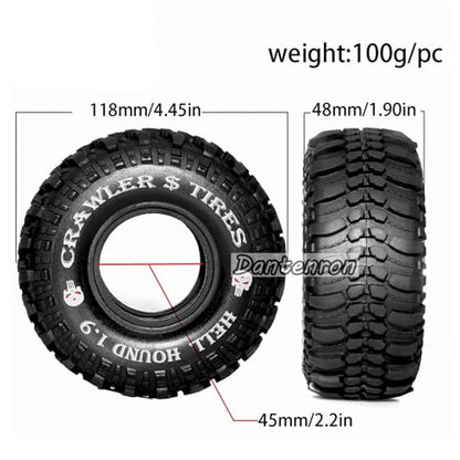 1.9 RC Crawler Tires OD 118mm 1/10 Rock Rubber Mud Slingers Wheels Tyres With Foam Insert For 1:10 RC Crawler Truck Car Tamiya CC01 Traxxas TRX4 Axial SCX10 II RC4WD Gen8 1.9" Beadlock Hubs
