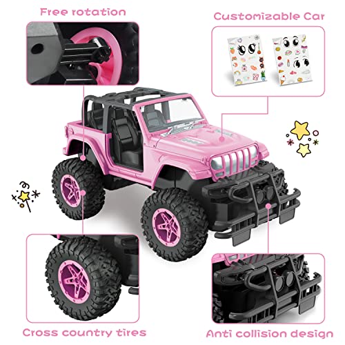 NQD RC Cars with DIY Sticker, Pink Remote Control Car for Girls, 2.4Ghz Jeep RC Trucks, Little Girl Toys Birthday Xmas for 3 Years Old and Up - color: Pink