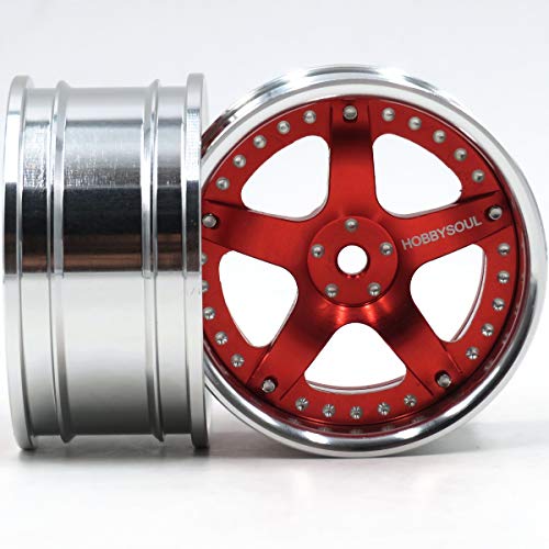 2pcs RC 1/10 Aluminum Alloy Wheel Rims Hex 12mm Adjustable Offset Fit 1:10 RC On Road Drift Touring Car Tires (Silver & Red Color) - color: Silver & Red