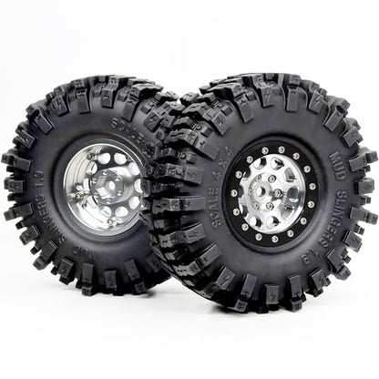 120mm Tall 1.9 Mud Slingers T8 Tires Tyres Mounted on Aluminum 1.9 Beadlock Wheels for 1/10 RC TRX4 SCX10 Gen8 Upgrades, (4-Pack, HS700570) - color: Silver & Black