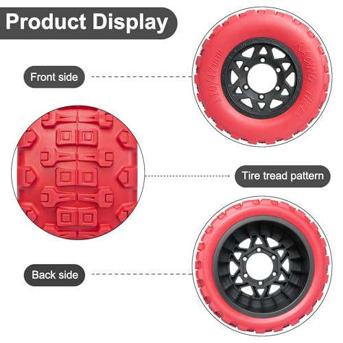 LRFHL 1/10 RC Short Course Truck Tires with 12mm 14mm 17mm Hex, 4PCS | Pre-Glued, RC Off-Road Short Truck Tires, for 1/8 1/10 Arrma Senton Traxxas Slash 2WD Axial Losi Redcat - color: Red Tires+ Black Wheels