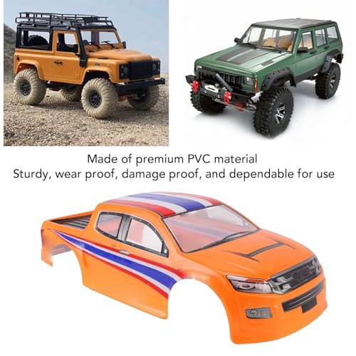 1/10 Scale RC Car Body Shell, Painted Polycarbonate Truck Body Flag Pattern for 26cm Wheelbase RC Cars Trucks (Orange) - color: Orange