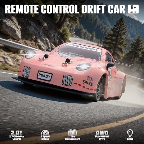 RC Drift Car, 1:24 Scale Remote Control Cars Vehicle for Kids, 2.4GHz 20KM/H 4WD High Speed RC Cars with LED Light Two Batteries & Drifting Tires Racing Sport Toy Car for Adults Boys Girls ZG01-Pink - style: ZG01-Pink