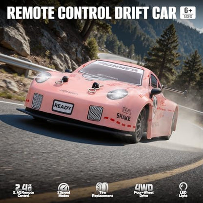 RC Drift Car, 1:24 Scale Remote Control Cars Vehicle for Kids, 2.4GHz 20KM/H 4WD High Speed RC Cars with LED Light Two Batteries & Drifting Tires Racing Sport Toy Car for Adults Boys Girls ZG01-Pink - style: ZG01-Pink