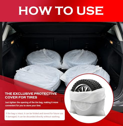 4PCS Extra Large Tire Covers for Cars,Dustproof Car Tire Bags for Storage Easy to Transport and Save Vehicle Tires,LDPE Disposable Cars Tires Storage Bags Car Accessories