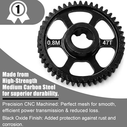 Upgrade Steel Spur Gear 0.8M 47T for Traxxas 1/16 Mini Maxx/Mini XRT, Medium Carbon Steel Differential Gear, Durable Metal Transmission Part, Replacement for 10756 - size: 47T