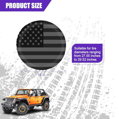 Car Spare Tire Cover, 15Inch Dustproof Waterproof American USA Flag Vehicle Spare Wheel Protectors, All Around Soft Auto Tough Tire Storage Protection, Universal for SUV RV Truck (Black/Gray) - size: 15Inch Black Gray Flag