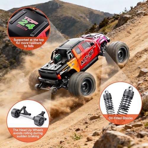 1/16 50MPH Brushless 4WD RC Truck and 1:12 RC BuggyCar Fast Max 50 MPH 4X4,with 3S 2200 mAh Battery Remote Control Cars for Adults for 4WD,for Racetrack & Mud-Red