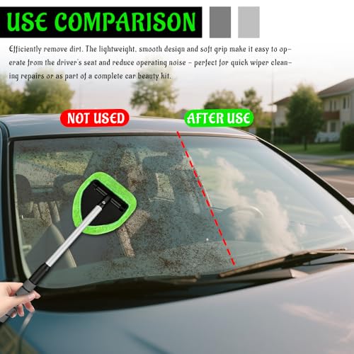 Windshield Cleaner Tool, Windshield Cleaning Tool, Car Window Cleaner with 4 Reusable and Washable Microfiber Pads and Extendable Handle, Auto Inside Glass Wiper Kit for Auto Glass Cleaning