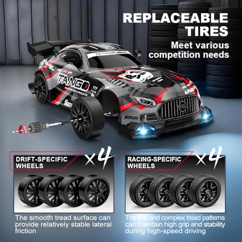 1:24 Scale RC Drift Car 4WD 2.4GHz High Speed Racing Sport Toy Car with LED Lights, Racing and Drift Wheels (E80-Blue) - style: E80-Blue
