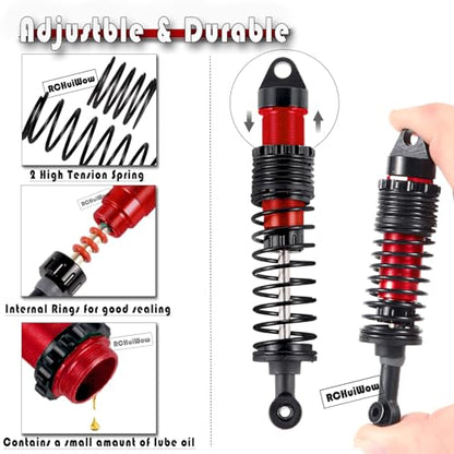 RC Big Bore Shocks Absorber Upgrades Part for 1/10 Slash Stampede Rustler Bandit VXL 4X4 2WD,Aluminum Front Rear 4PCS Shocks Hops Up,Red - color: Red(4pcs)