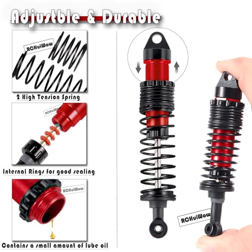 RC Big Bore Shocks Absorber Upgrades Part for 1/10 Slash Stampede Rustler Bandit VXL 4X4 2WD,Aluminum Front Rear 4PCS Shocks Hops Up,Red - color: Red(4pcs)