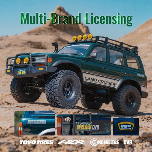 BEEZRC FMS FCX10 1/10 RC Crawler Toyota Licensed OVR Land Cruiser 80, HDR Wheel&Brushless Motor&LED Light, 4WD Off-Road RC Rock Truck, Hobby Grade Remote Control Car for Adults, RS No Battery Green - color: Green
