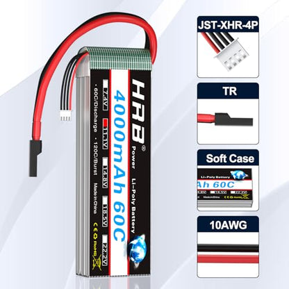HRB 2PCS 3S 4000mAh Lipo Battery 60C TR 11.1V Compatible with RC Plane