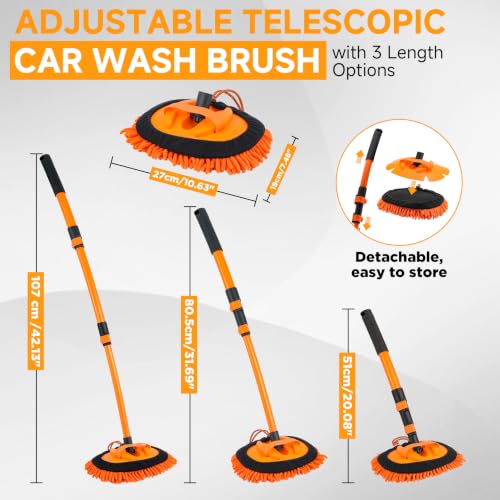 M MINGLE Pressure Washer Foam Cannon Kit, Car Wash Brush with Long Handle | Thick Foam Sprayer, Adjustable Foam Gun, 5 Multi-Angle Nozzles for All Cleaning Jobs, Universal Power Washer Fit - color: yellow+orange