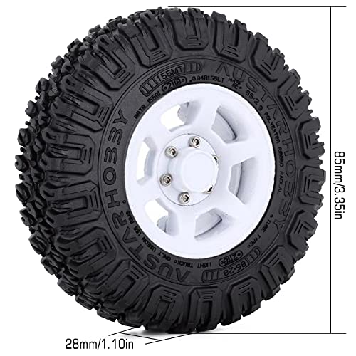 4PCS 1.55inch Tyres Beadlock Plastic Wheel Rims Hub Rubber Tires Set Compatible with 1:10 RC Crawler Axial AX90069 D90 TF2 Tamiya CC01 LC70 MST JIMNY (White) - color: White-85mm