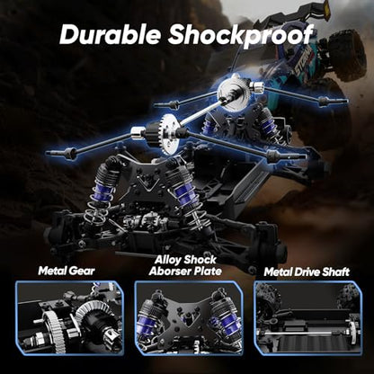 1/14 Scale Fast Brushless RC Cars,4WD Monster Truck | Max 50 MPH High-Speed, 4X4 Off-Road Vehicle, Waterproof All-Terrain Tire, 3S LiPo Battery,CNC Central Differential - color: Sky Blue