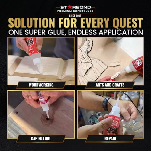 Starbond Thick Super Glue Pro Kit (2 oz) – Gap-Filling CA Glue (Cyanoacrylate Adhesive) – with Clog-Resistant Cap, Microtips & Extra Nozzle for Woodworking, Crafts, Carpentry, Archery Fletching - size: 2 ounce