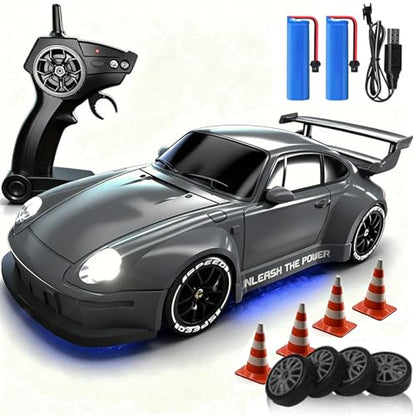 1:20 Scale RC Drift Car 4WD 2.4GHz Remote Controlled Racing Car LED Lights and Tyres Designed Specifically for Racing and Drifting Comes with 2 Batteries Suitable for Beginners (Grey) - color: 29-grey