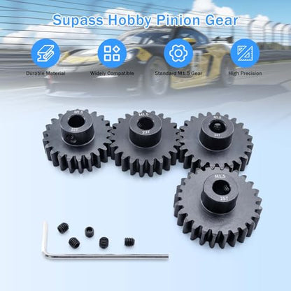 M1.5 Pinion Gear 22T 23T 24T 25T 8mm Shaft Steel Motor Gear Set for 1/5 1/6 1/7 1/8 1/10 Tra-xxas Arrma HSP HPI AXIAL LOSI RC Car Brushed Brushless Motor - size: 22T 23T 24T 25T
