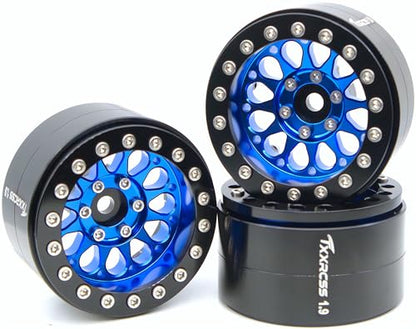 RC 1.9 Inch Beadlock Wheels Negative Offsets 8mm Rims Hex 12mm Aluminum Wheel for TRX4 TRX6 SCX10 Gen8 1/10 RC Crawler Remote Control Car Upgrades Accessories 4PCS (Blue Black) - color: Blue Black
