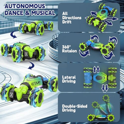 Remote Control Car - RC Drift Car Gesture Sensing Toy Boy Age 6-8-12 Gifts | Gesture Sensing RC Stunt Car for Kids Toys 6 7 8 9 10 11 12 Year Old Boy Birthday Christmas Presents with Lights Music - color: Green