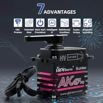 47KG Brushless Digital Servo 180° High Torque Waterproof Servo Kit for RC Car Steering System, CNC Aluminum 0.07s Speed 1/8 1/10 RC Robotics Upgrade Replacement Servo - style: 180 Degree