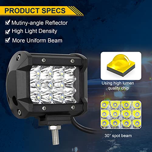 Willpower 2PCS 36W 4 Inch Led Work Light Bar Spot Beam LED Pods Waterproof Triple Row Offroad Driving Lights Fog Work Lamps for Truck Tractor 4x4 Car Boat ATV UTV SUV 4WD - size: 4'' - 36W - Spot