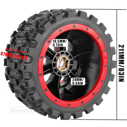 MX43 RC Wheels and Tires Truck Tires for 1/5 KRATON 8S EXB AVC 4X4 RTR,1/5 Outcast 8S EXB AVC 4X4 RTR,1/5 X-MAXX 8S,Pro-line Racing Badlands Tires w/Wheel Hex,4PCS,Red - color: Red(4pcs)