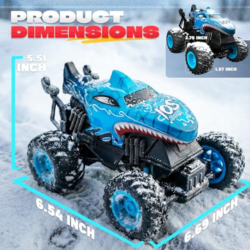 BEZGAR Monster Truck Toys, 1:20 Remote Control Car with Light & Music | Blue Dinosaur Toys for Kids, RC Truck with 360° Spins and Drifting, Toy Car Gifts for Boys, Battery Life of 20 Minutes - color: Blue Shark