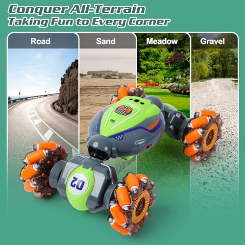 QXHOL Gesture Sensing RC Stunt Car, 4WD Remote Control Cars Toys | 2.4Ghz Hand Control Drift Car with Lights Music for Boys 6-12 Year Old, Best Birthday Gifts for Kids - color: Grey Green