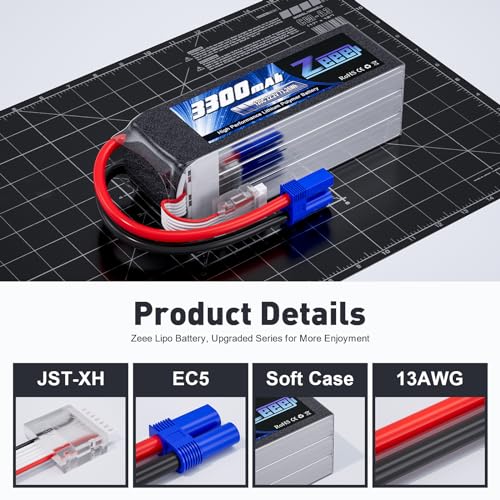 Zeee 6S Lipo Battery 3300mAh 22.2V 120C with EC5 Connector (2 Pack) | Soft Case Battery for RC Airplane Helicopter RC Car Truck Tank Drone Racing Hobby
